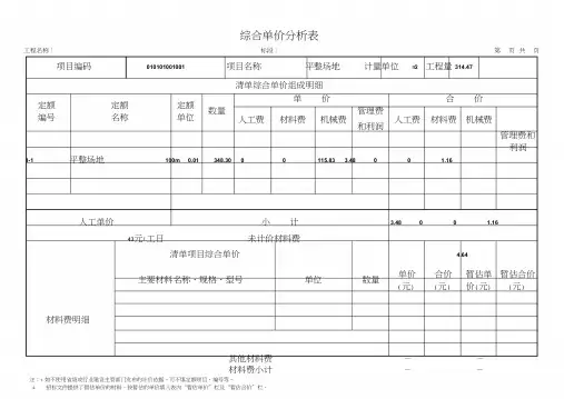 综合单价分析表