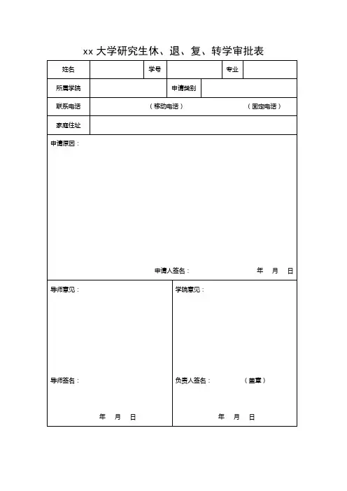 xx大学研究生休、退、复、转学审批表