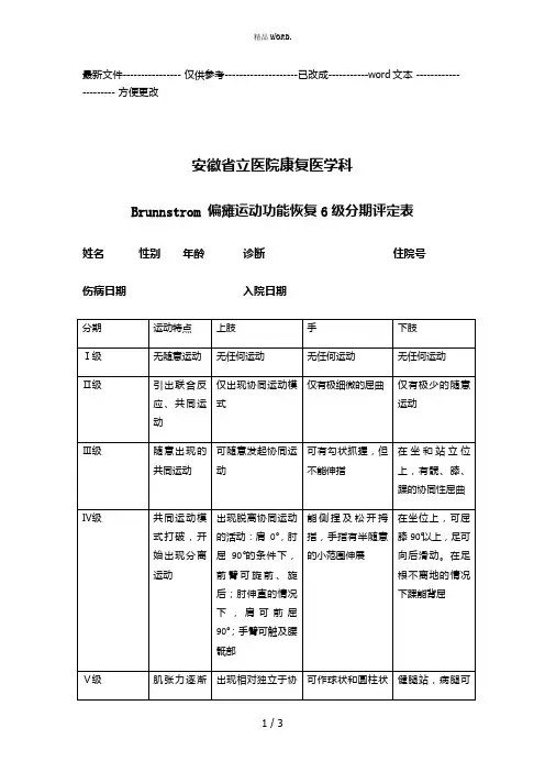 Brunnstrom 运动功能恢复6级分期评定表(优选.)