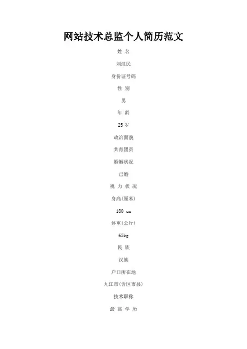 最新 网站技术总监个人简历范文-精品