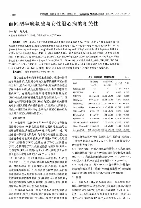 血同型半胱氨酸与女性冠心病的相关性