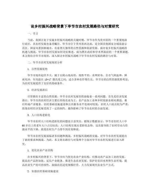 论乡村振兴战略背景下毕节市农村发展路径与对策研究