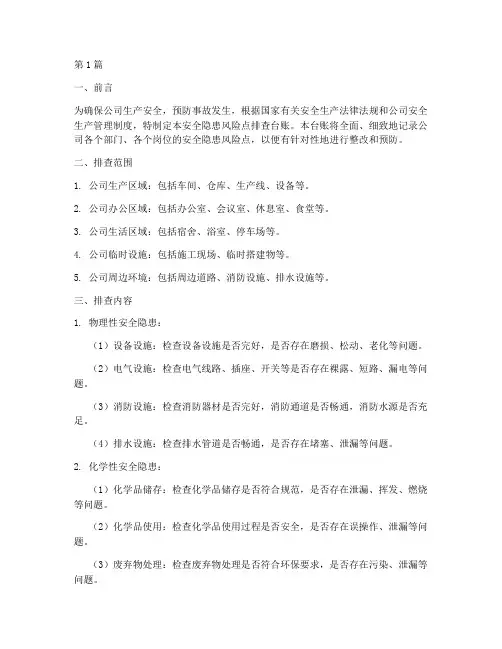 安全隐患风险点排查台账(3篇)