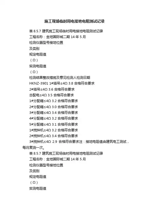 施工现场临时用电接地电阻测试记录