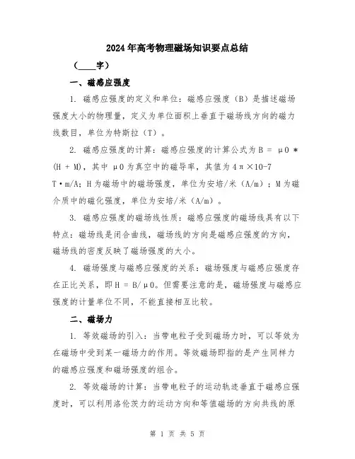 2024年高考物理磁场知识要点总结