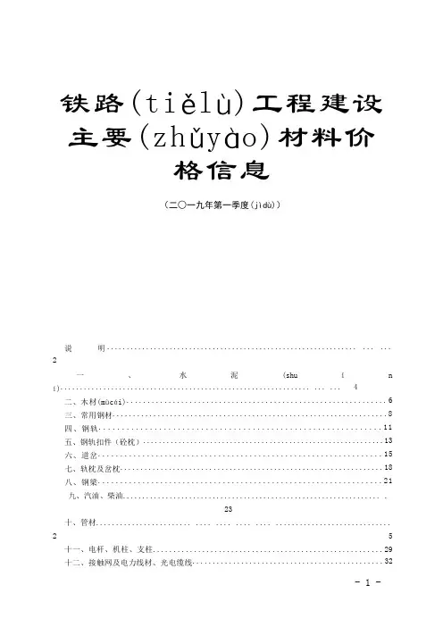 2019年第一季度主要材料价格信息