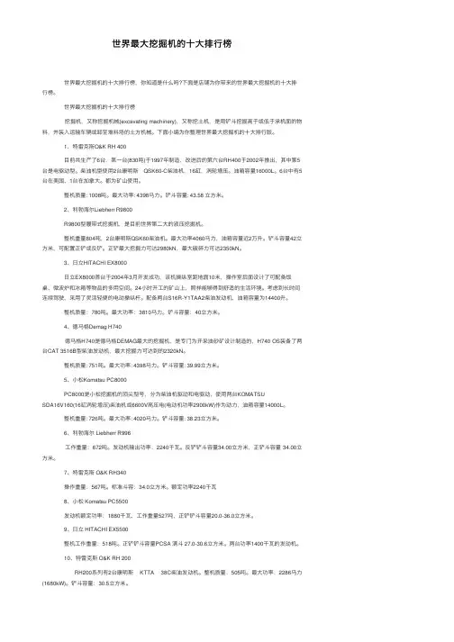 世界最大挖掘机的十大排行榜