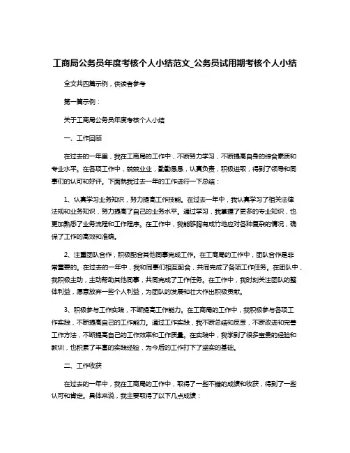 工商局公务员年度考核个人小结范文_公务员试用期考核个人小结