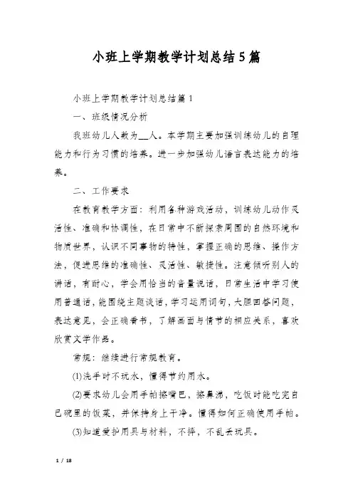 小班上学期教学计划总结5篇