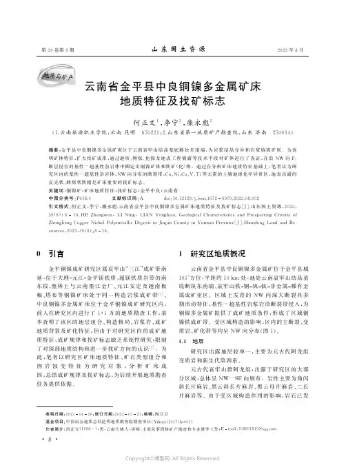 云南省金平县中良铜镍多金属矿床地质特征及找矿标志