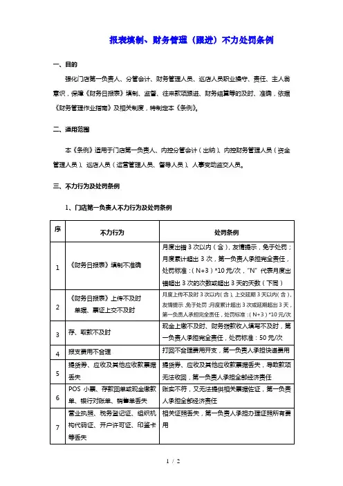 报表填制、财务管理(跟进)不力处罚条例