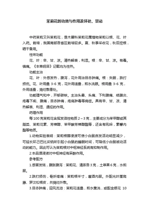 茉莉花的功效与作用及坏处、禁忌
