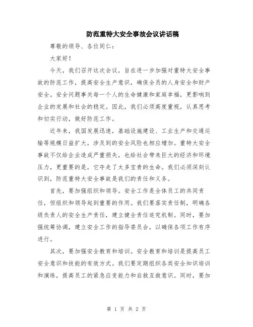 防范重特大安全事故会议讲话稿