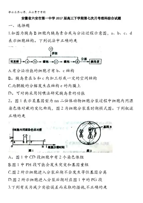 安徽省六安市第一中学2017届高三下学期第七次月考理科综合试题含答案