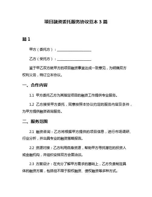 项目融资委托服务协议范本3篇