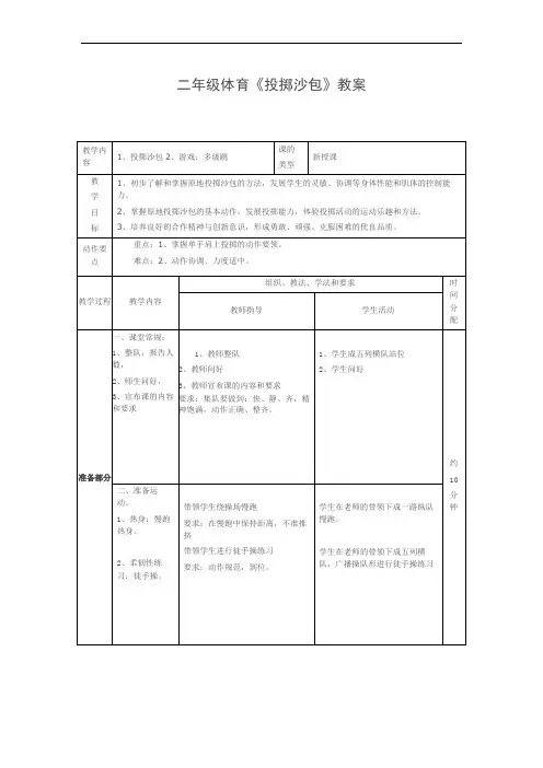 体育《投掷沙包》教案