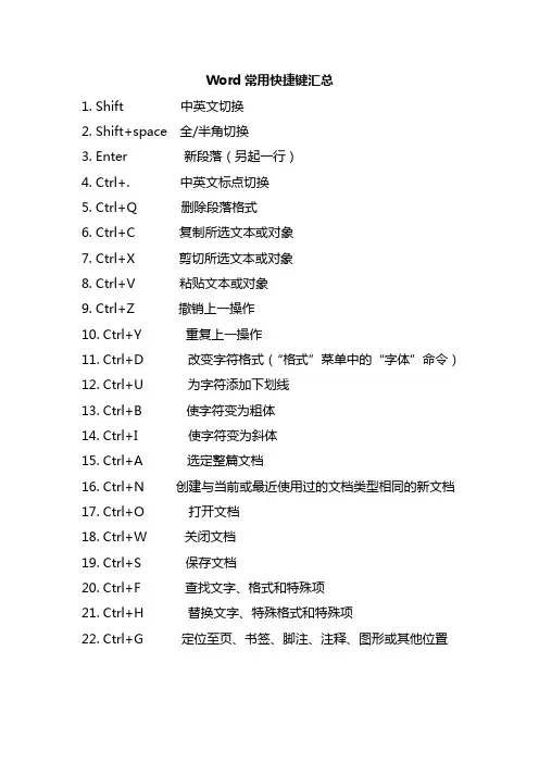 Word常用快捷键汇总