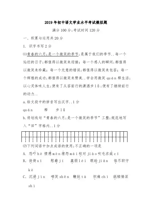 初中语文中考模拟试题含答案