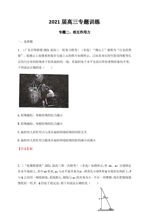2021届高三专题练习-相互作用力  解析版