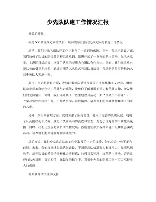 少先队队建工作情况汇报