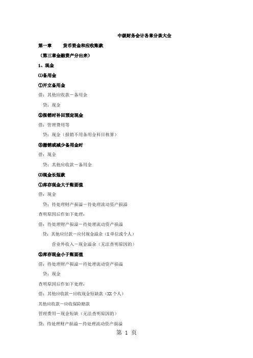 中级财务会计各章会计分录大全81页word