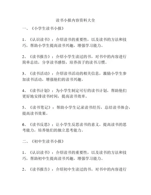 读书小报内容资料大全
