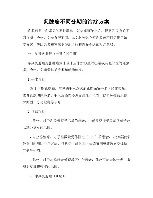 乳腺癌不同分期的治疗方案