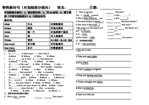 特殊疑问句(划线部分提问)专项练习