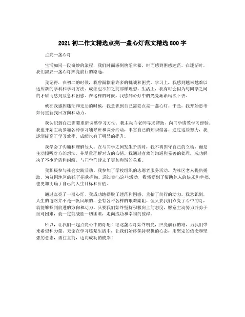 2021初二作文精选点亮一盏心灯范文精选800字
