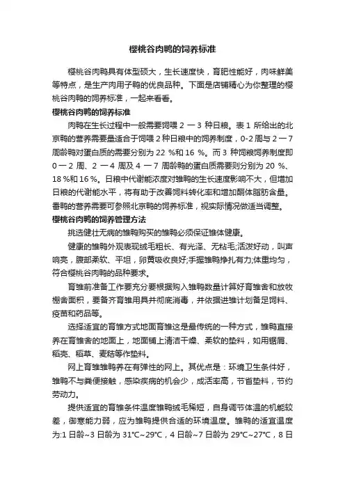 樱桃谷肉鸭的饲养标准