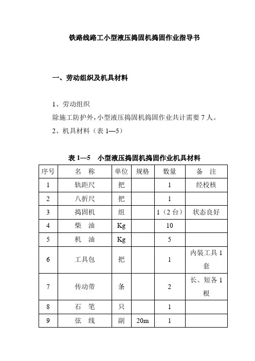 铁路线路工小型液压捣固机捣固作业指导书