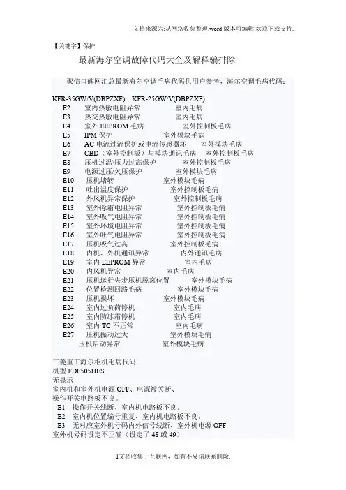 【保护】海尔空调故障代码指南