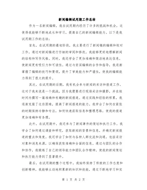 新闻编辑试用期工作总结