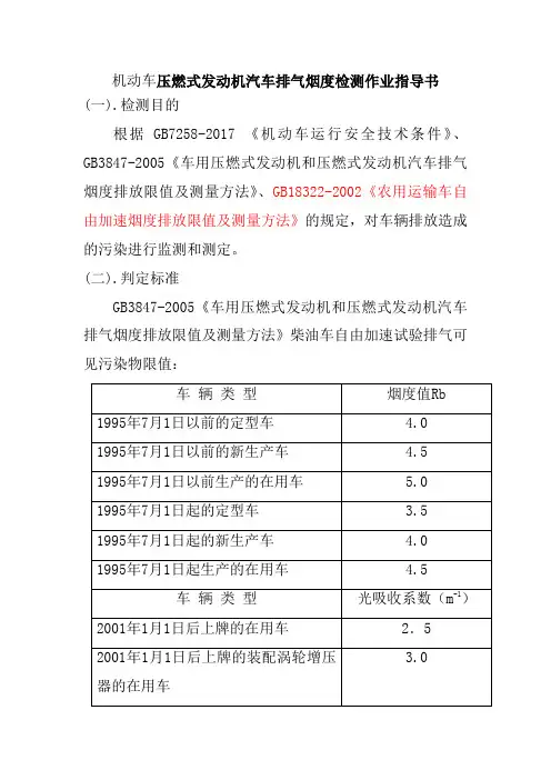 机动车压燃式发动机汽车排气烟度检测作业指导书
