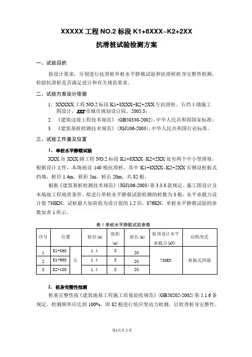 XXX工程抗滑桩检测方案