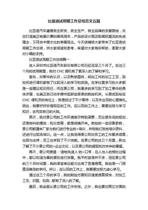 比亚迪试用期工作总结范文五篇