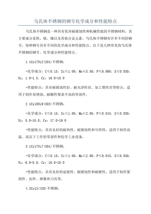 马氏体不锈钢的钢号化学成分和性能特点