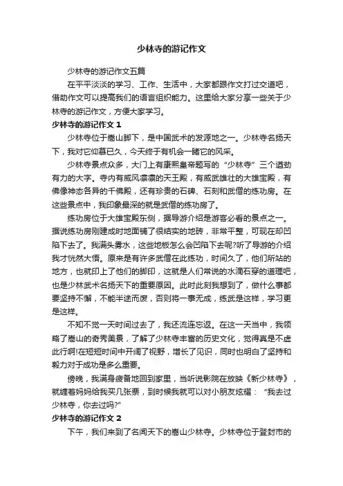 少林寺的游记作文五篇
