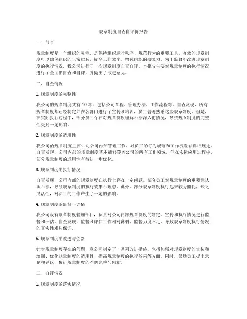 规章制度自查自评价报告