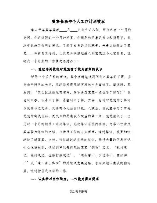 董事长秘书个人工作计划模板（四篇）