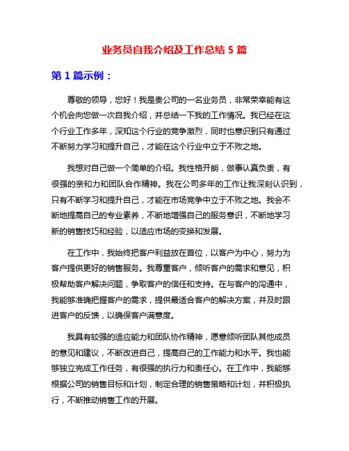 业务员自我介绍及工作总结5篇