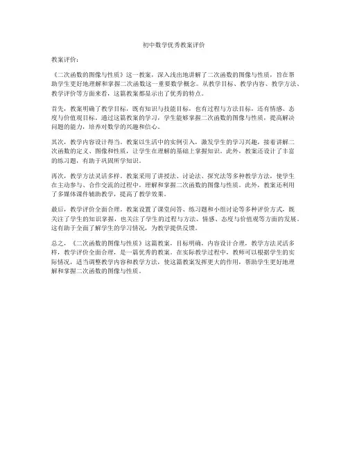 初中数学优秀教案评价