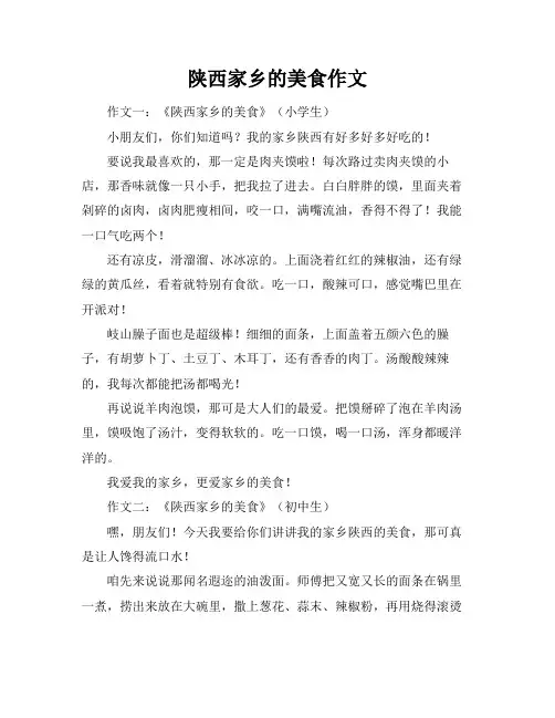陕西家乡的美食作文