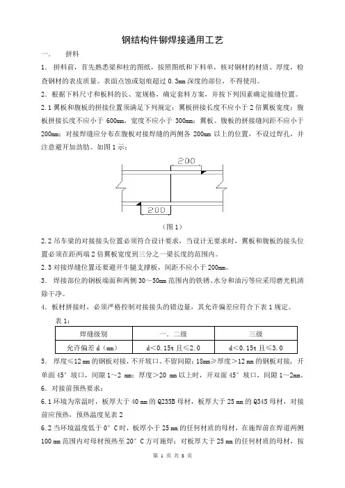 钢结构件制作通用工艺