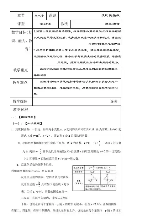 中考数学全景透视一轮复习学案反比例函数