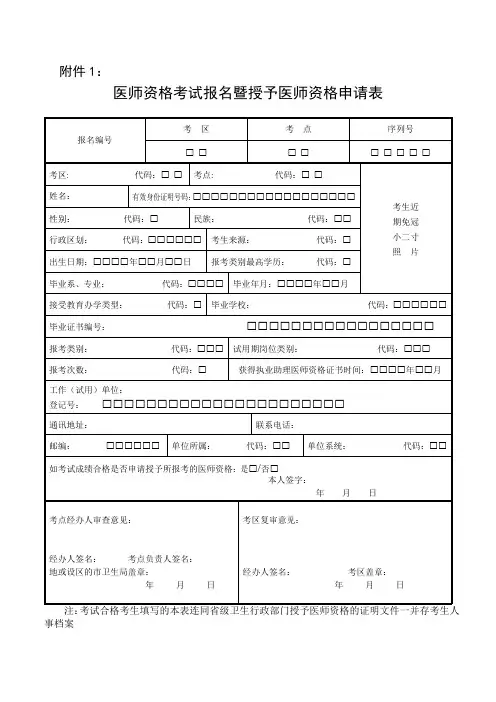 医师资格考试报名暨授予医师资格申请表