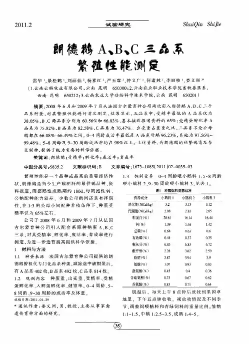 朗德鹅A、B、C三品系繁殖性能测定