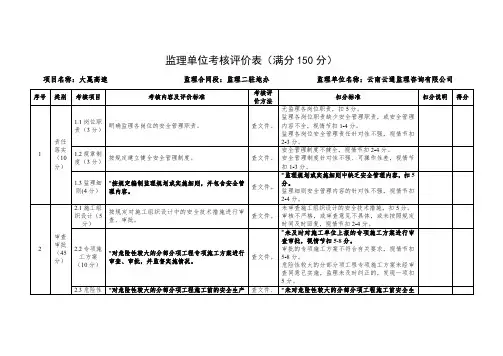 监理单位考核评价表
