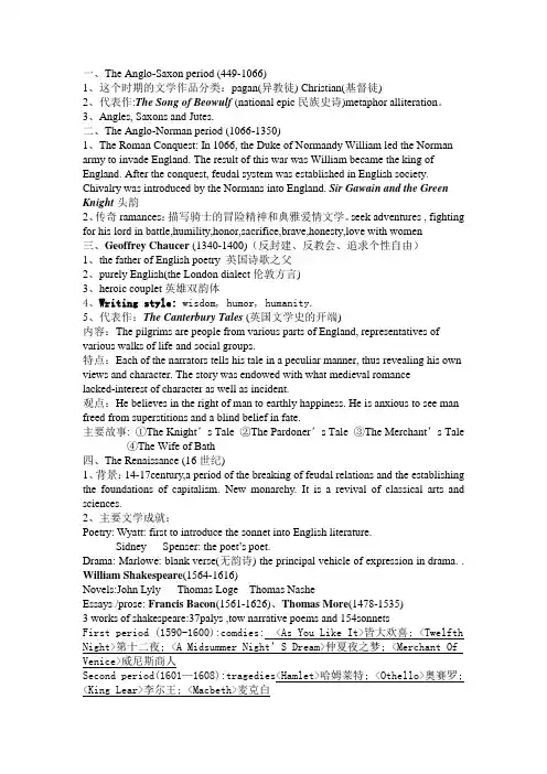 最全却最简洁最重点的英美文学考试重点