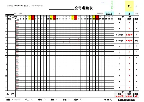带时间的万年自动计算考勤表(实用型)
